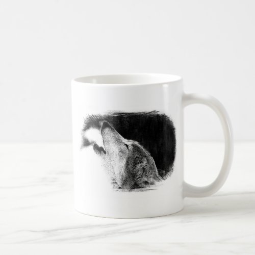 Black  White Grey Wolf Sketch Artwork Coffee Mug