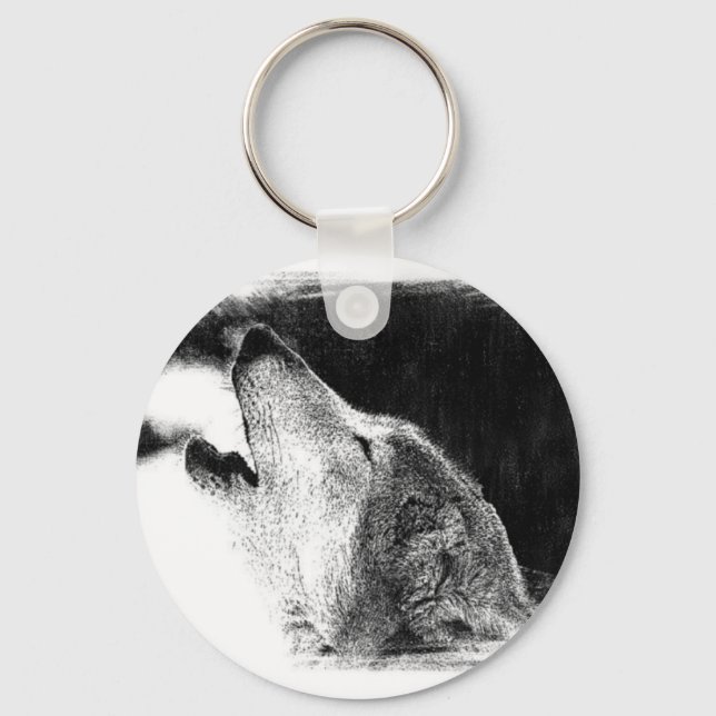 Black & White Grey Wolf Sketch Artwork Keychain (Front)