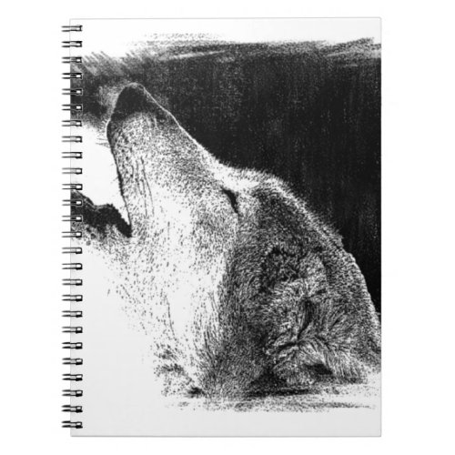 Black  White Grey Wolf Sketch Artwork Notebook