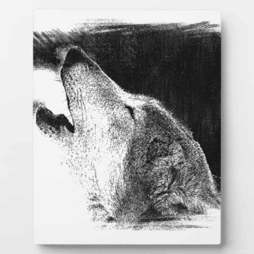 Black  White Grey Wolf Sketch Artwork Plaque