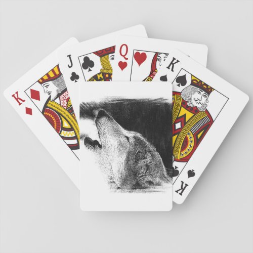 Black  White Grey Wolf Sketch Artwork Playing Cards