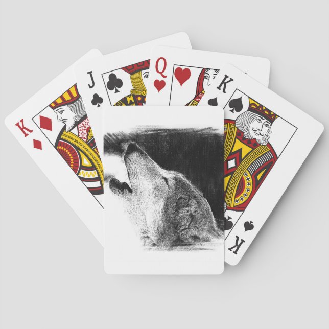 Black & White Grey Wolf Sketch Artwork Poker Cards (Back)