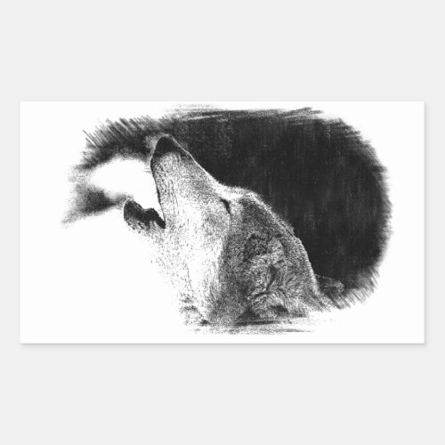 Black  White Grey Wolf Sketch Artwork Rectangular Sticker