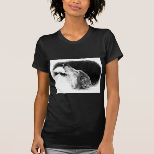 Black  White Grey Wolf Sketch Artwork T_Shirt