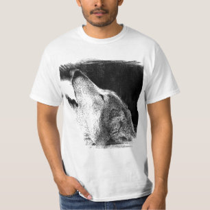 Black & White Grey Wolf Sketch Artwork T-Shirt