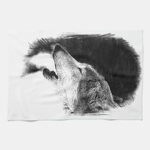 Black  White Grey Wolf Sketch Artwork Towel