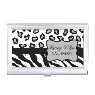 Black White Grey Zebra Leopard Skin Business Card Case
