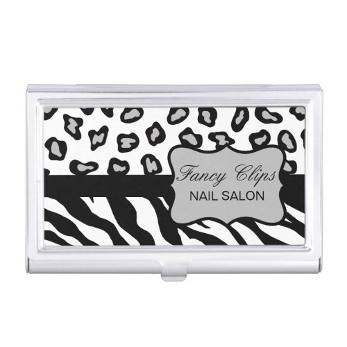 Black White Grey Zebra Leopard Skin Business Card Case