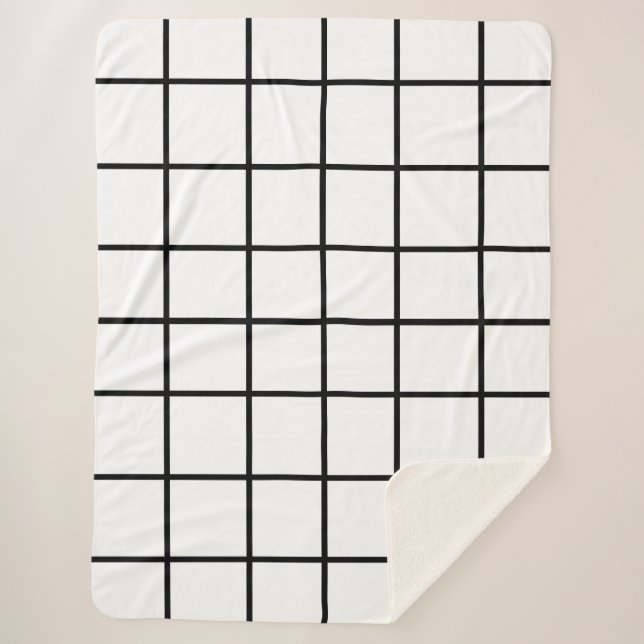 Black white Grid Pattern Sherpa Blanket (Front)