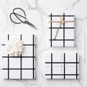 Black white Grid Pattern Wrapping Paper Sheets