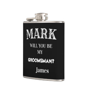 Black & White Groomsman Proposal Wedding Custom Flask