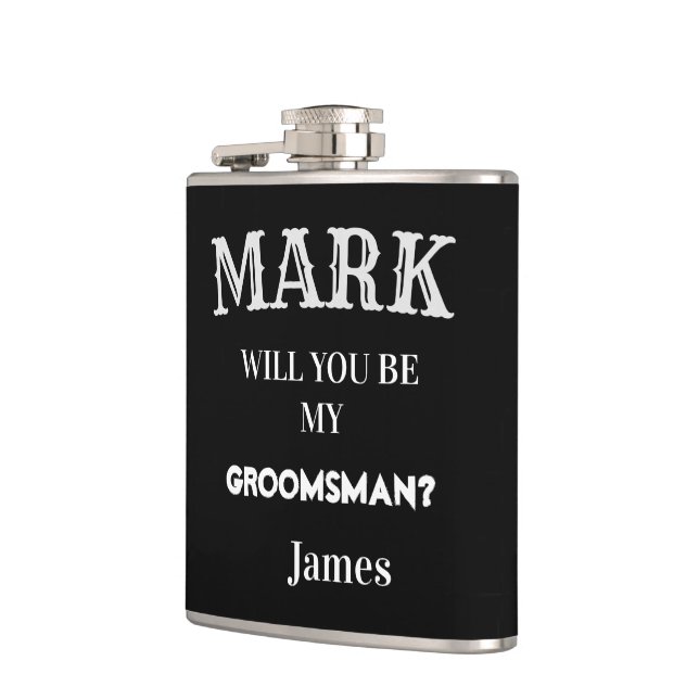 Black & White Groomsman Proposal Wedding Custom  Flask (Left)