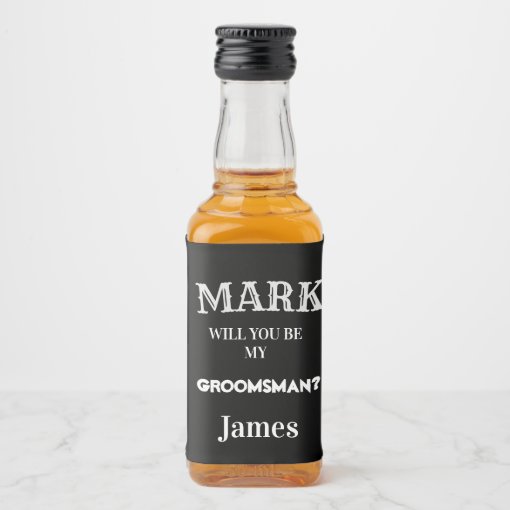 Black &amp; White Groomsman Proposal Wedding Custom Liquor Bottle Label | Zazzle