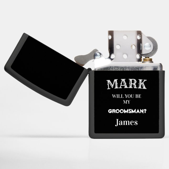 Black White Groomsman Proposal Wedding Groomsmen  Zippo Lighter (Opened)