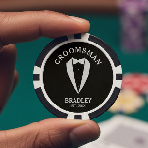 Black & White Groomsman Wedding Bachelor Party Poker Chips