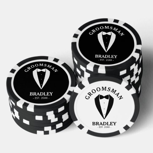 Black  White Groomsman Wedding Bachelor Party Poker Chips