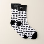 Black & White Groomsmen Wedding Monogram Socks<br><div class="desc">A black and white modern monogram initials design with bow tie pattern that can be customized to your own initials. A luxury look design ideal for anyone and any occasion.</div>