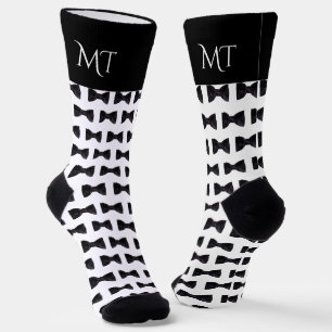 Black & White Groomsmen Wedding Monogram Socks