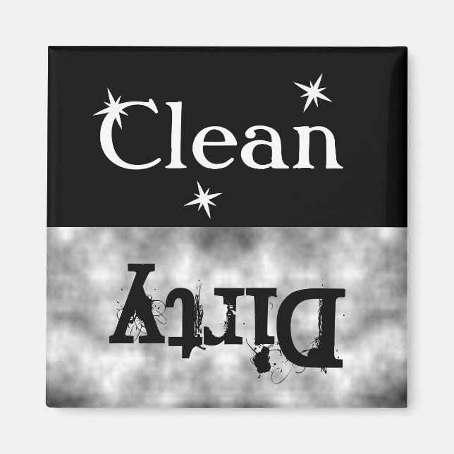 Black White Grunge Clean Dirty Dishwasher Magnet (Front)