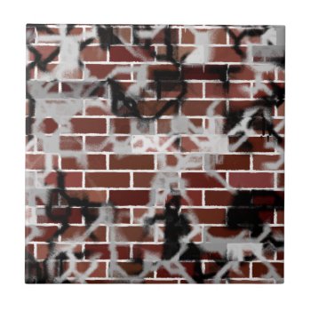 Black & White Grunge Graffiti Riddled Brick Wall Tile by StarStruckDezigns at Zazzle