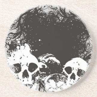 Black & White Grunge Skulls Illustration Drink Coaster