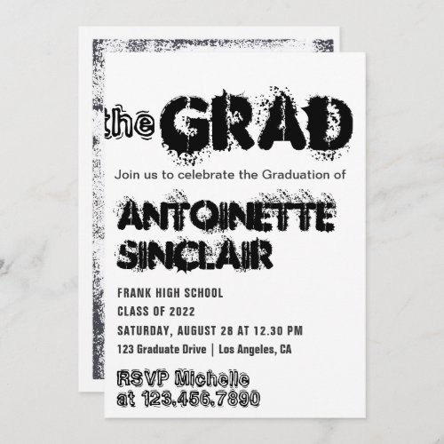  Black  White Grunge Typography Graduation Party  Invitation