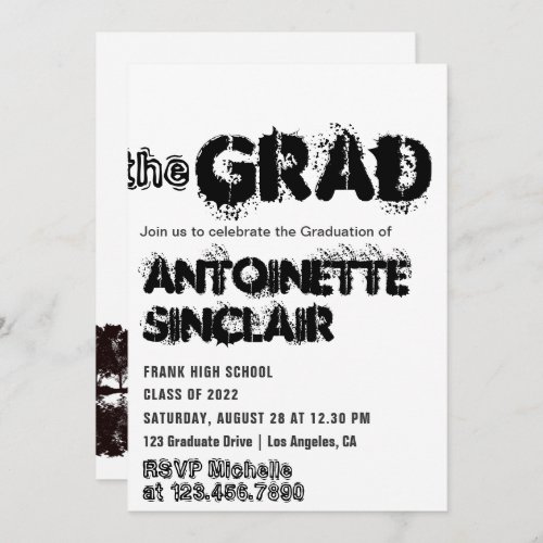  Black  White Grunge Typography Graduation Party Invitation