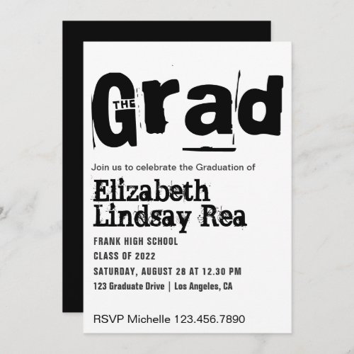  Black  White Grunge Typography Graduation Party Invitation