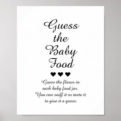 Black  White Guess the Baby Food Game Poster