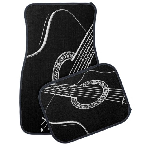 Black  White Guitar Car Floor Mat