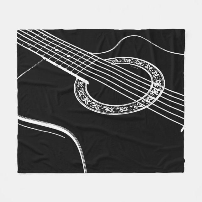 Black & White Guitar Fleece Blanket (Front (Horizontal))