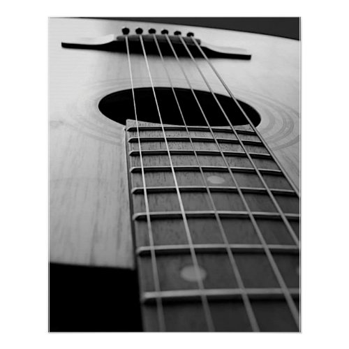 Black  White Guitar Musical Instrument Art Photo Poster