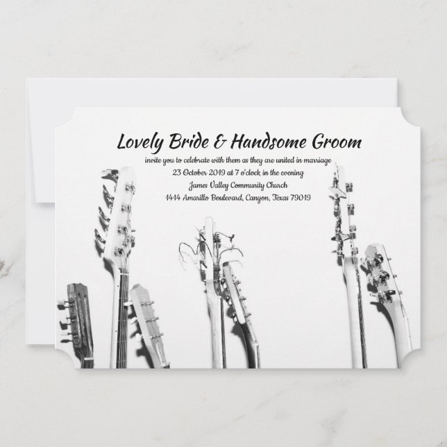 Black White Guitars Music Lover Wedding Invitation (Front)