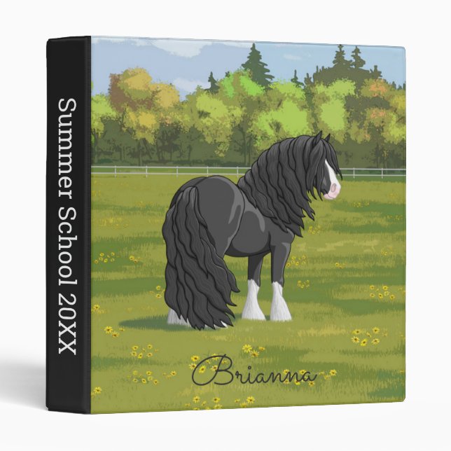 Black & White Gypsy Vanner Tinker Draft Horse 3 Ring Binder (Front/Spine)