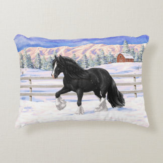 Black & White Gypsy Vanner Tinker Draft Horse Accent Pillow