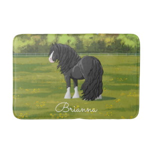 Black & White Gypsy Vanner Tinker Draft Horse Bath Mat
