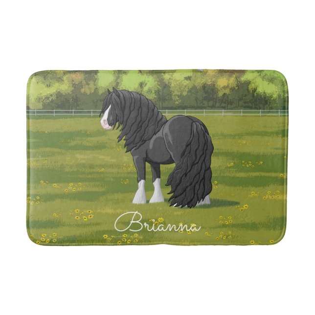 Black & White Gypsy Vanner Tinker Draft Horse Bath Mat (Front)