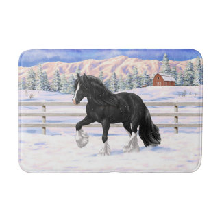 Black & White Gypsy Vanner Tinker Draft Horse Bath Mat