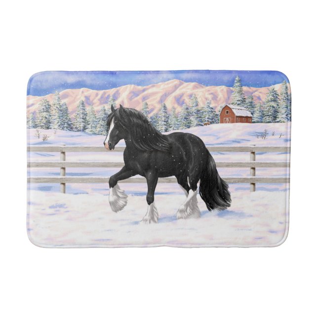 Black & White Gypsy Vanner Tinker Draft Horse Bath Mat (Front)