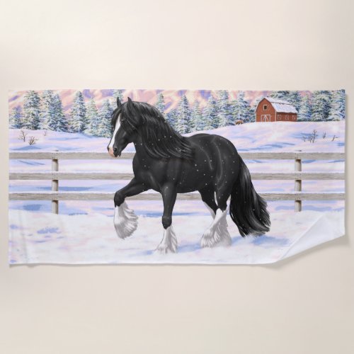 Black  White Gypsy Vanner Tinker Draft Horse Beach Towel