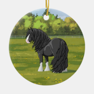 Black & White Gypsy Vanner Tinker Draft Horse Ceramic Ornament