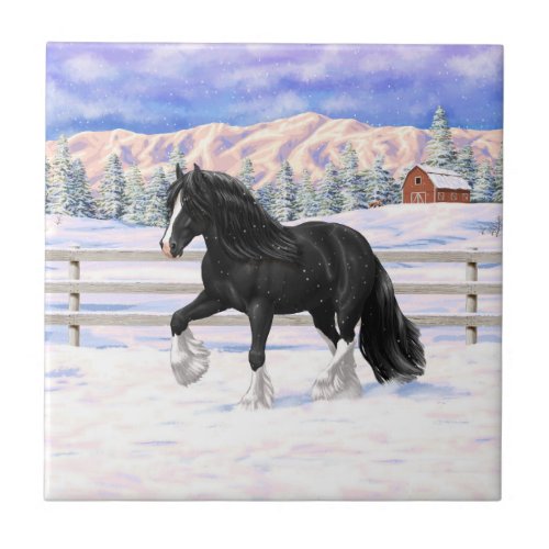 Black  White Gypsy Vanner Tinker Draft Horse Ceramic Tile