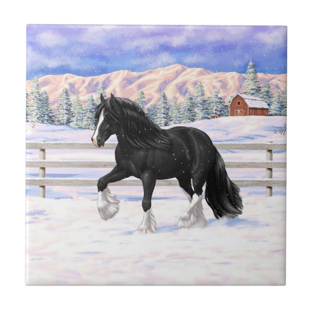Black & White Gypsy Vanner Tinker Draft Horse Ceramic Tile (Front)