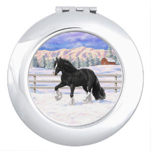 Black & White Gypsy Vanner Tinker Draft Horse Compact Mirror
