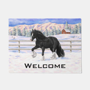 Black & White Gypsy Vanner Tinker Draft Horse Doormat