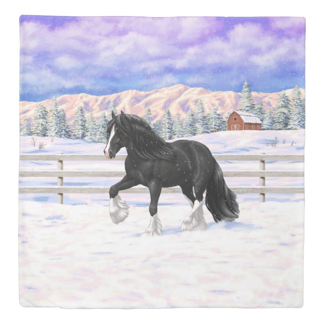 Black & White Gypsy Vanner Tinker Draft Horse Duvet Cover (Front)