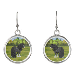 Black & White Gypsy Vanner Tinker Draft Horse Earrings