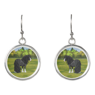 Black & White Gypsy Vanner Tinker Draft Horse Earrings