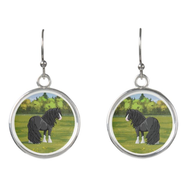 Black & White Gypsy Vanner Tinker Draft Horse Earrings (Front)