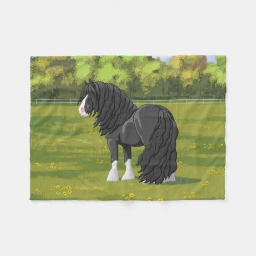 Black  White Gypsy Vanner Tinker Draft Horse Fleece Blanket